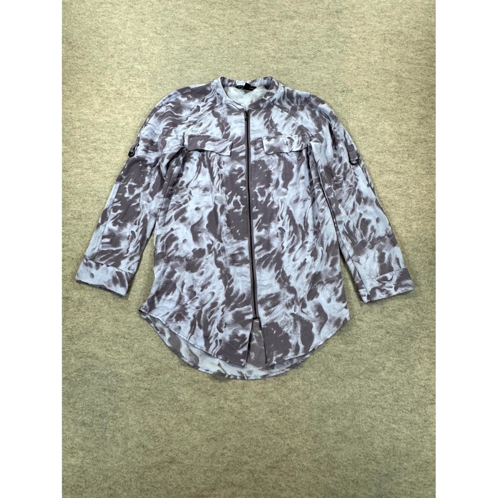 Rock & Republic Blouse Top Womens Small Multi Tie Dye Roll Tab Sleeve Full Zip